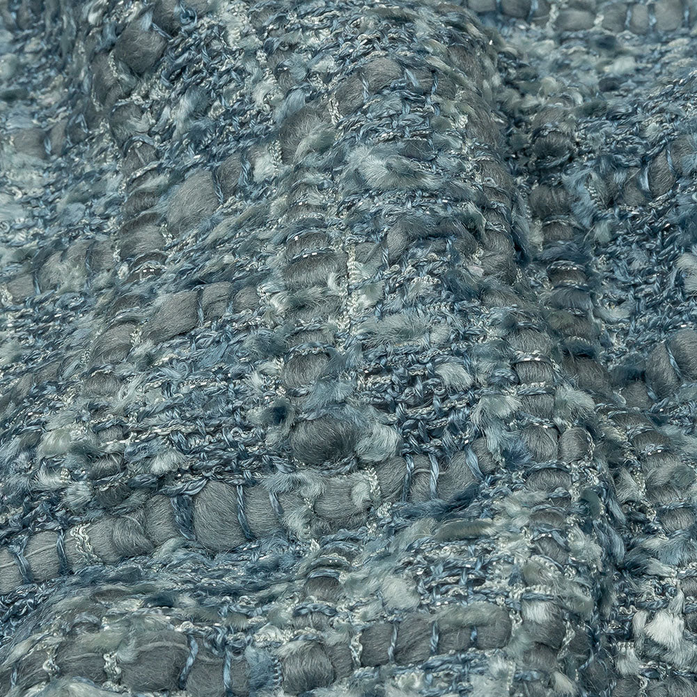 Viscose and Acrylic Chenille Tweed - Flint Stone and Baby Blue Metallic - Newcastle Collection Folded