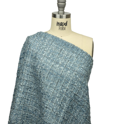 Viscose and Acrylic Chenille Tweed - Flint Stone and Baby Blue Metallic - Newcastle Collection Detail