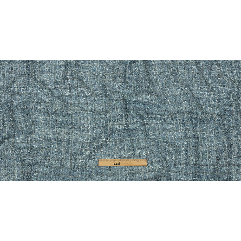 Viscose and Acrylic Chenille Tweed - Flint Stone and Baby Blue Metallic - Newcastle Collection Drape