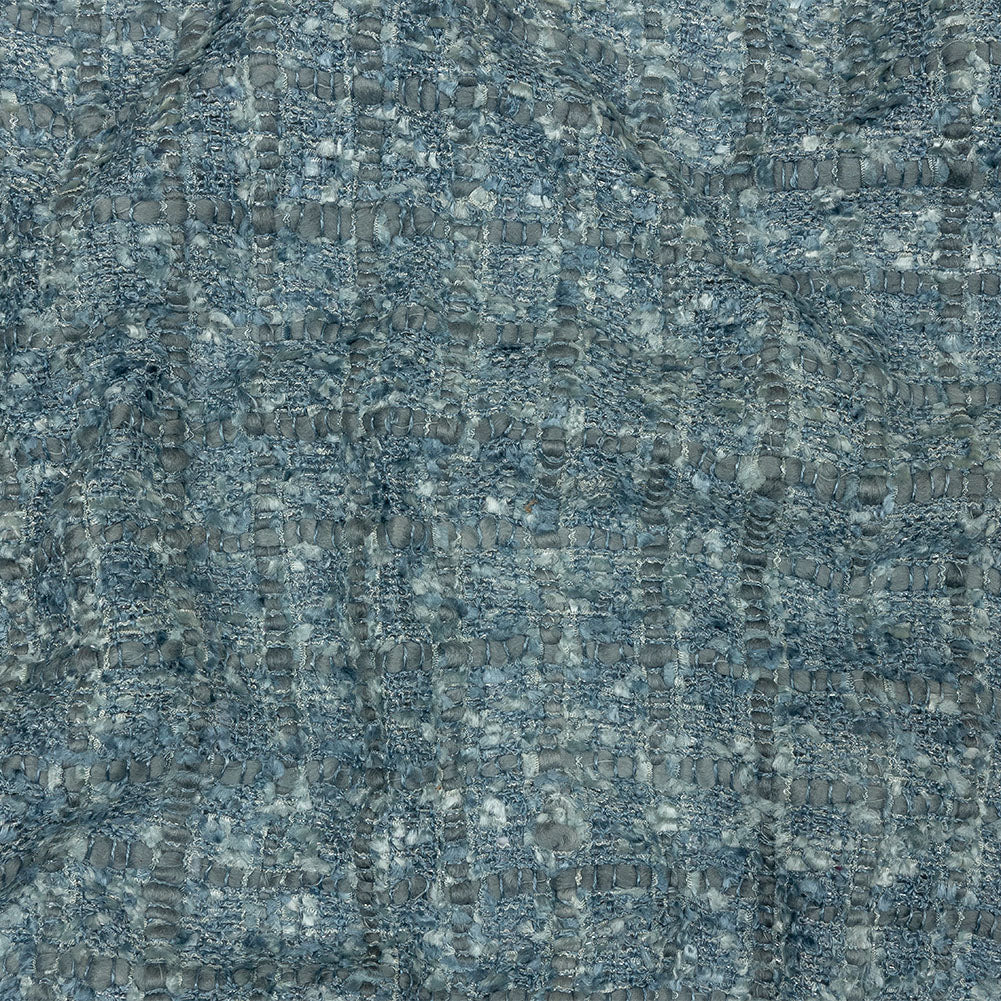 Viscose and Acrylic Chenille Tweed - Flint Stone and Baby Blue Metallic - Newcastle Collection