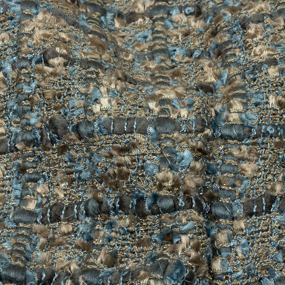 Viscose and Acrylic Chenille Tweed - Taupe and Blue Metallic - Newcastle Collection Folded