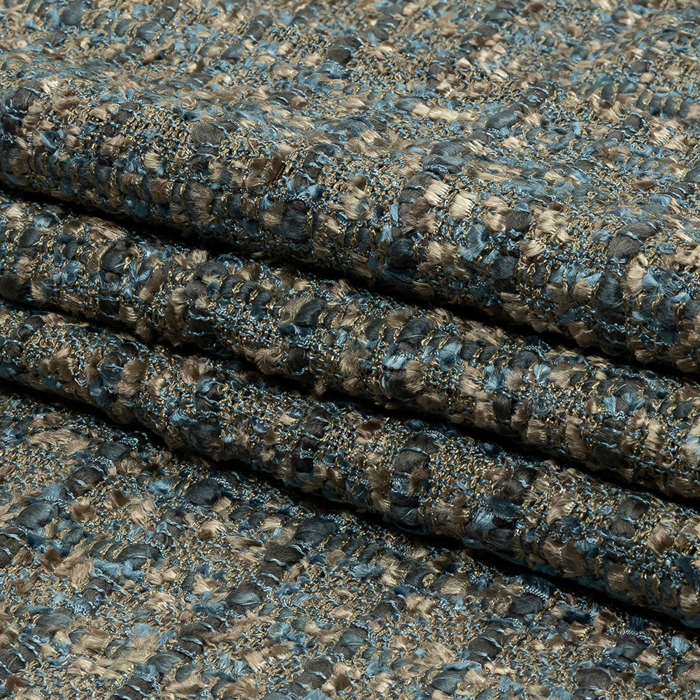 Viscose and Acrylic Chenille Tweed - Taupe and Blue Metallic - Newcastle Collection Full