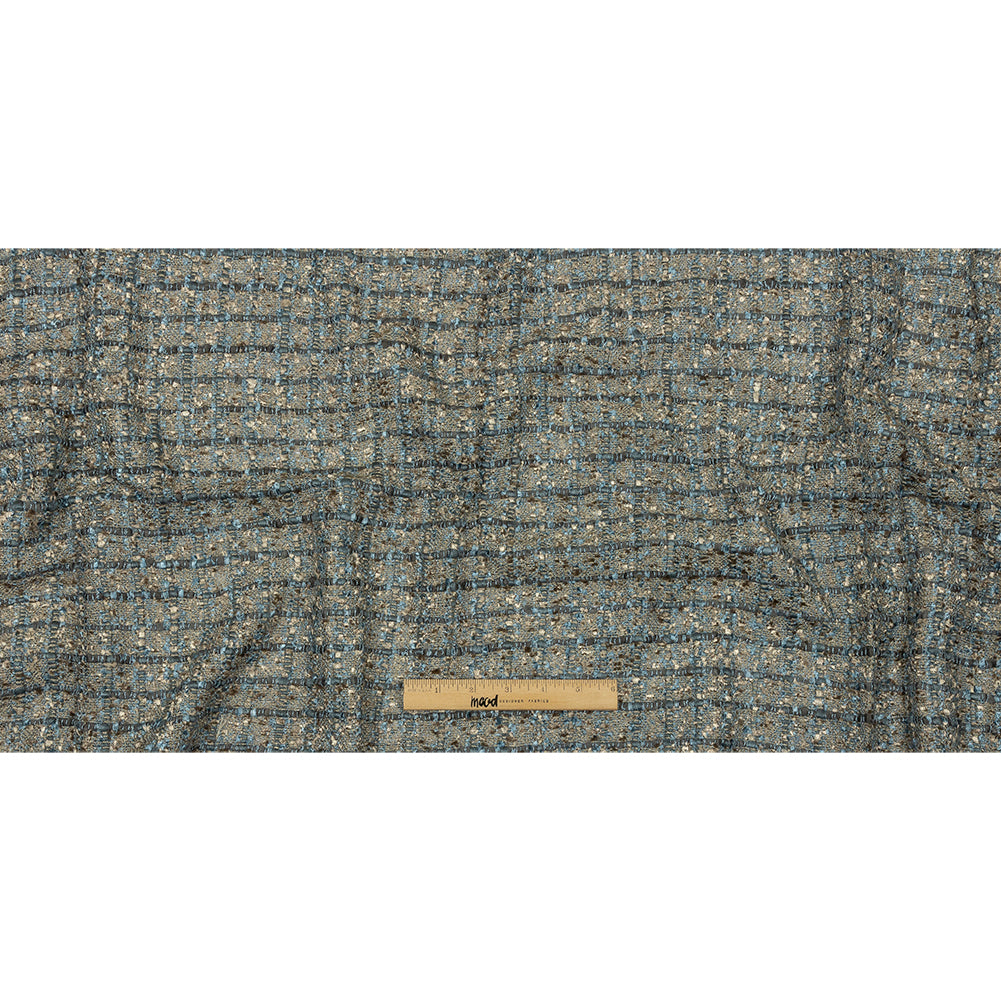 Viscose and Acrylic Chenille Tweed - Taupe and Blue Metallic - Newcastle Collection Drape