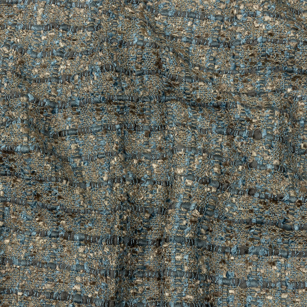 Viscose and Acrylic Chenille Tweed - Taupe and Blue Metallic - Newcastle Collection