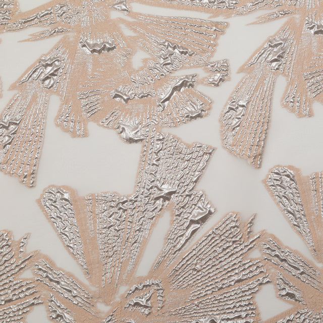 Metallic Silver and Peach Large-Scale Burnout Floral Luxury Brocade