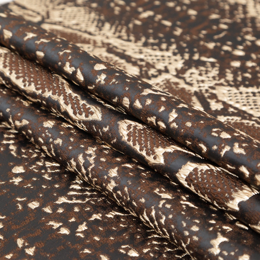 Metallic Gold Black and Brown Reptilian Luxury Brocade Detail