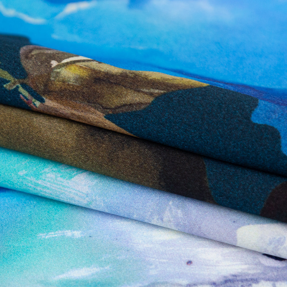 Mood Exclusive Italian Peacoat and Gray Mist Painterly Floral Digitally Printed Silk Charmeuse Detail