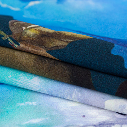 Mood Exclusive Italian Peacoat and Gray Mist Painterly Floral Digitally Printed Silk Charmeuse Detail