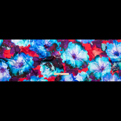 Italian Blue Windsor Wine and Purple Painterly Floral Digitally Printed Silk Charmeuse - Folded