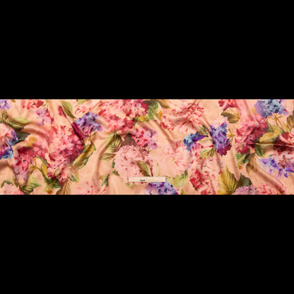 Italian Dusty Rose and Pompeian Red Painterly Floral Digitally Printed Silk Charmeuse - Folded