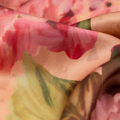 Italian Dusty Rose and Pompeian Red Painterly Floral Digitally Printed Silk Charmeuse - Full