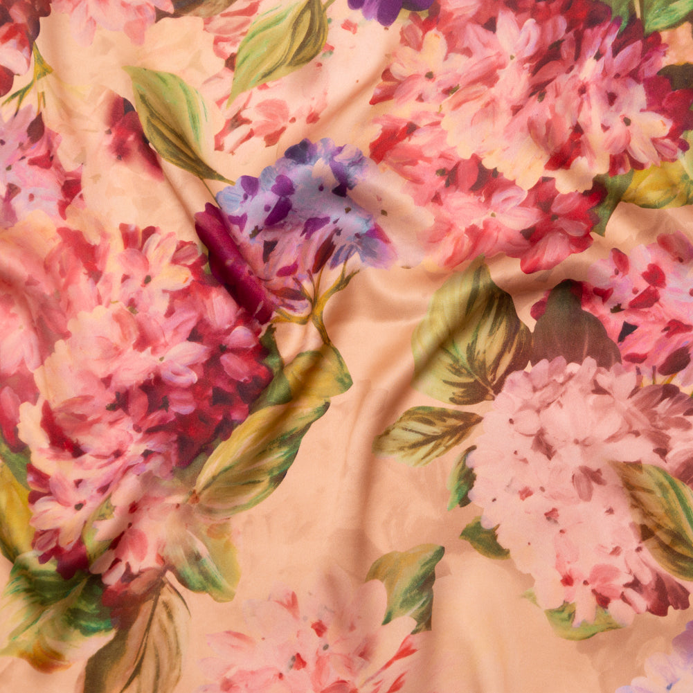 Italian Dusty Rose and Pompeian Red Painterly Floral Digitally Printed Silk Charmeuse