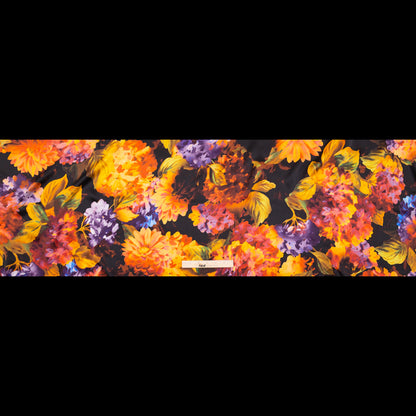 Italian Jaffa Orange, Moss and Grape Royale Painterly Floral Digitally Printed Silk Charmeuse - Full