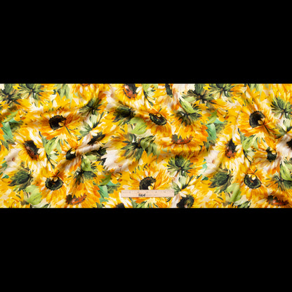 Italian Yellow and Green Sunflowers Digitally Printed Silk Charmeuse - Folded