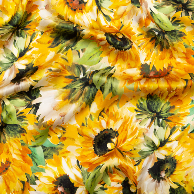 Italian Yellow and Green Sunflowers Digitally Printed Silk Charmeuse