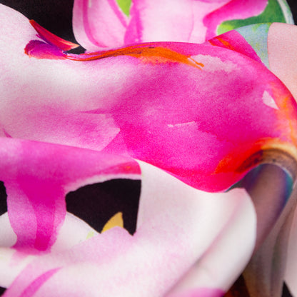 Italian Pink and Black Watercolor Floral Digitally Printed Silk Charmeuse - Full