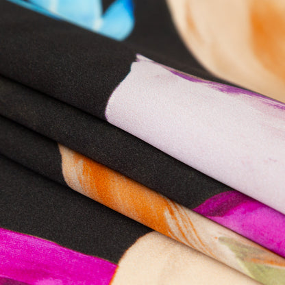Mood Exclusive Italian Black, Pink and Orange Floral Digitally Printed Silk Charmeuse Detail