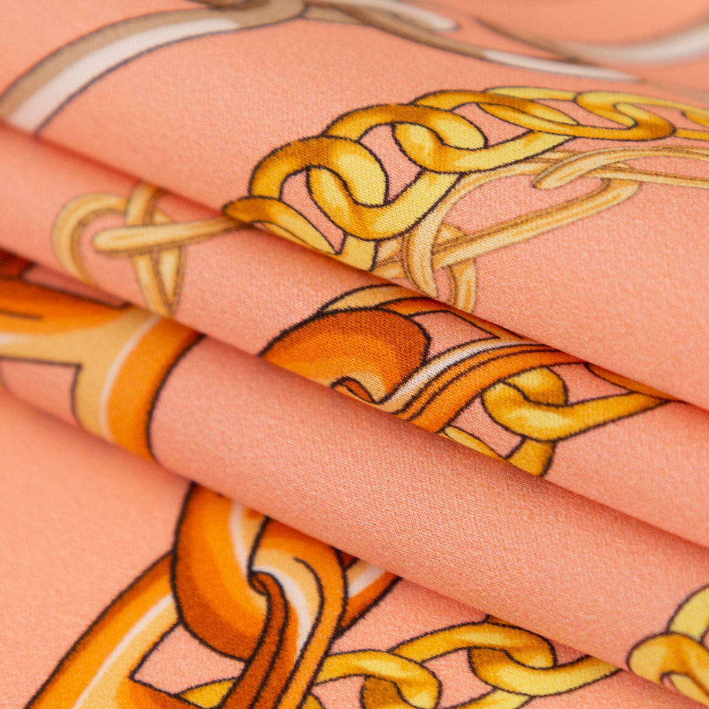Italian Pink and Gold Chains Digitally Printed Silk Charmeuse - Folded