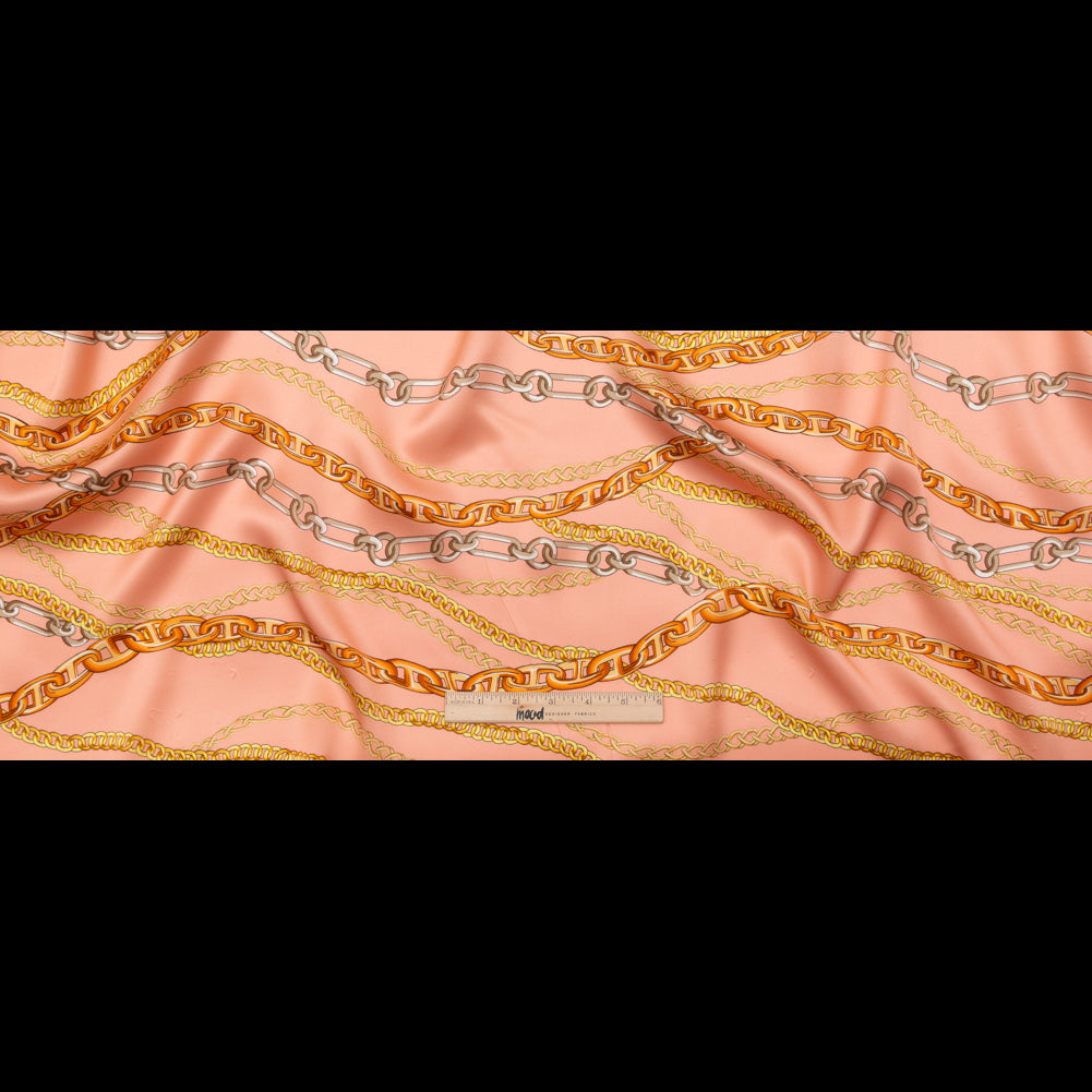 Italian Pink and Gold Chains Digitally Printed Silk Charmeuse - Full