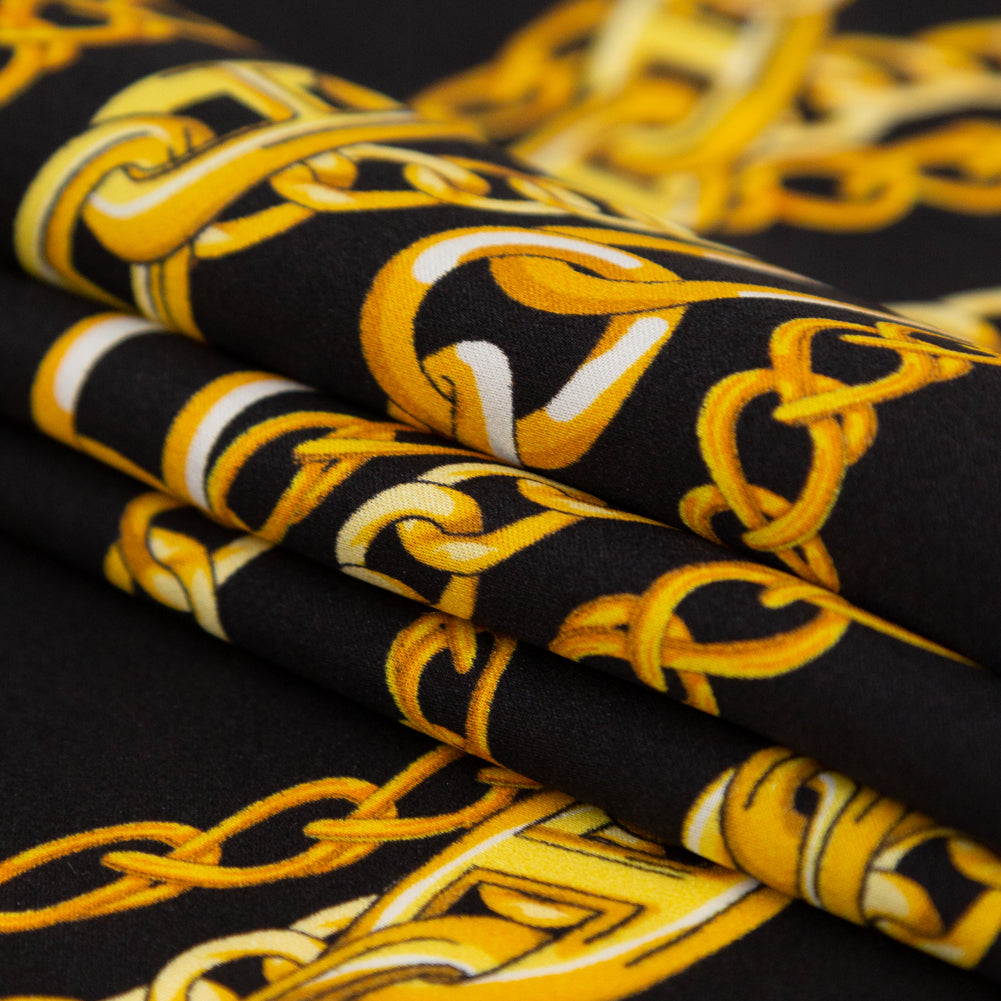 Italian Black Bean and Gold Chains Digitally Printed Silk Charmeuse - Detail
