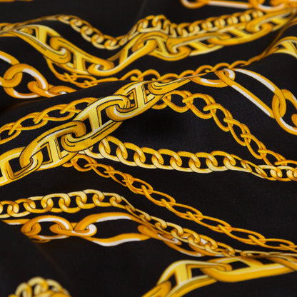Italian Black Bean and Gold Chains Digitally Printed Silk Charmeuse - Full