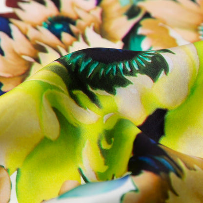 Italian Chartruese and Sea Green Whimsical Floral Digitally Printed Silk Charmeuse - Full