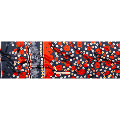 Mood Exclusive Italian Navy, Red and Gray Floral Border Digitally Printed Silk Charmeuse Folded