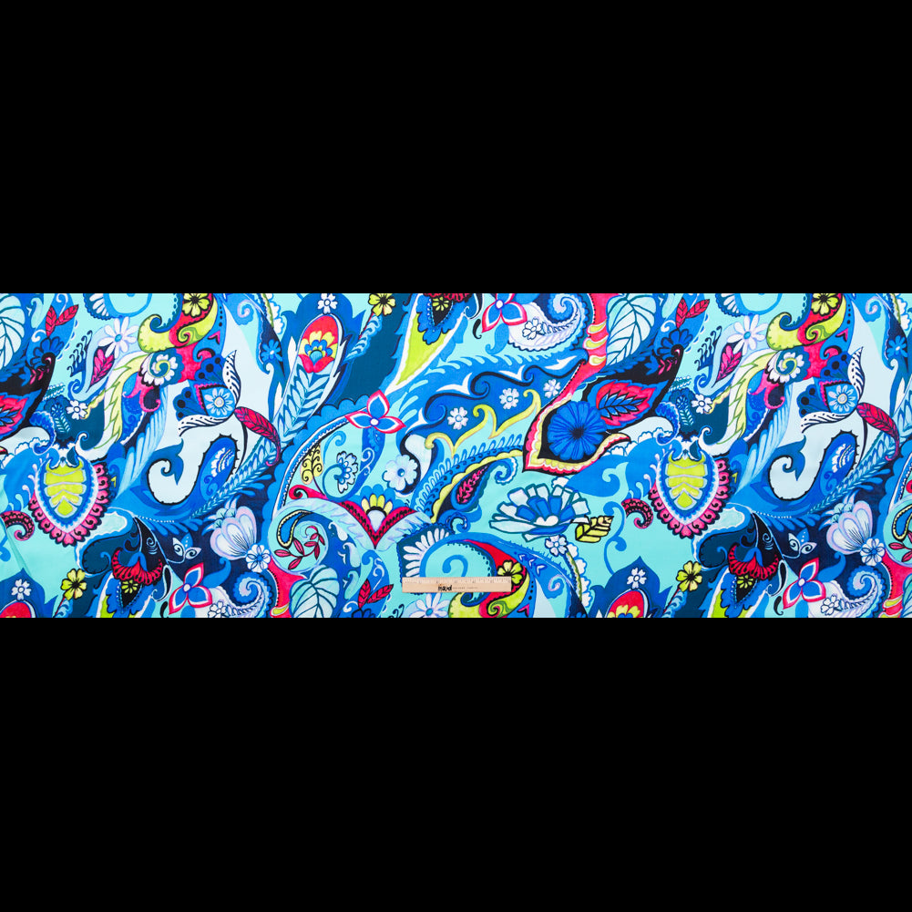 Italian Baleine Blue, Lime and Azalea Pink Paisley Digitally Printed Silk Charmeuse - Full