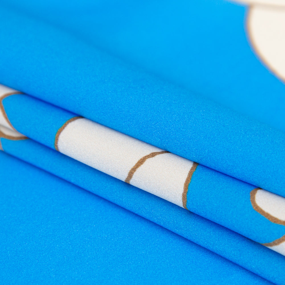Italian Cerulean Blue and Almond Milk Large Chains Digitally Printed Silk Charmeuse - Folded