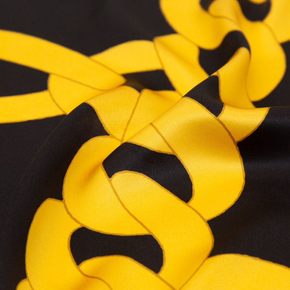 Mood Exclusive Italian Black and Gold Large Chains Digitally Printed Silk Charmeuse Full