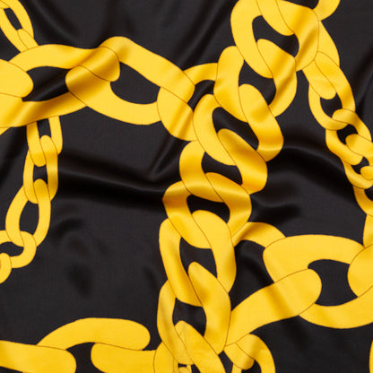 Mood Exclusive Italian Black and Gold Large Chains Digitally Printed Silk Charmeuse