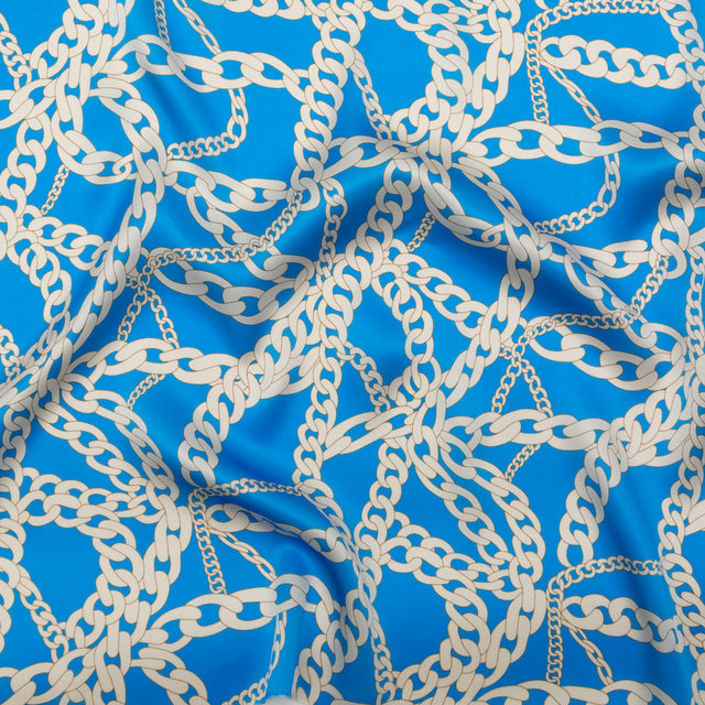 Mood Exclusive Italian Light Blue and Oatmeal Chains Digitally Printed Silk Charmeuse