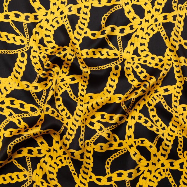 Italian Black and Gold Chains Digitally Printed Silk Charmeuse