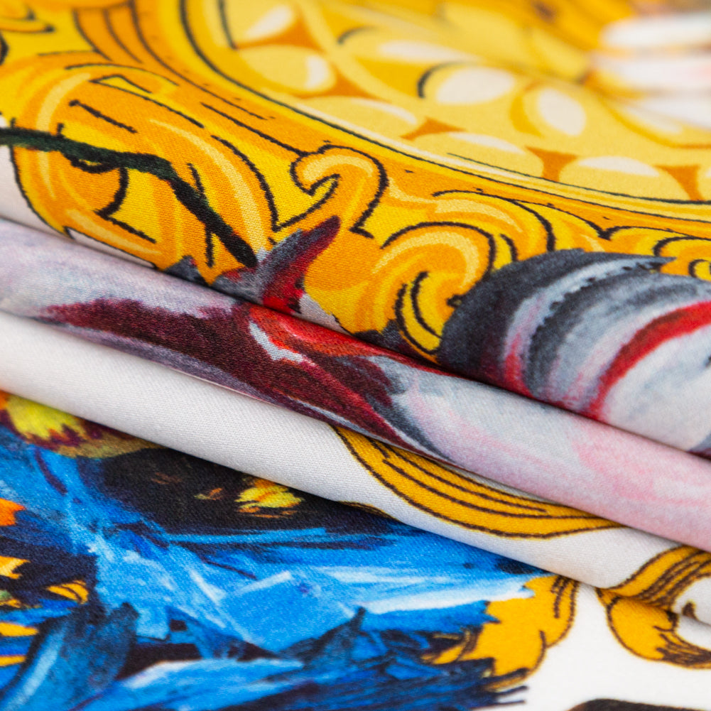 Italian White and Gold Ornate Floral Digitally Printed Silk Charmeuse - Detail