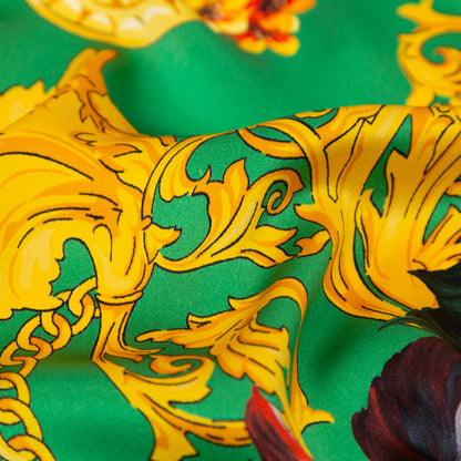 Mood Exclusive Italian Kelly Green and Gold Ornate Floral Digitally Printed Silk Charmeuse Full