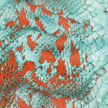 Italian Aqua and Chili Python Printed Silk Charmeuse - Full