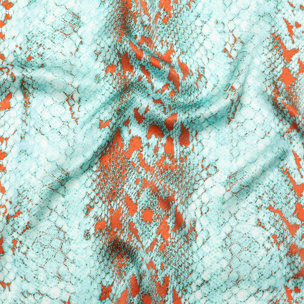 Italian Aqua and Chili Python Printed Silk Charmeuse
