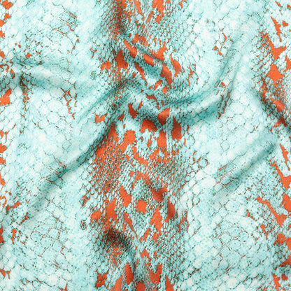 Italian Aqua and Chili Python Printed Silk Charmeuse
