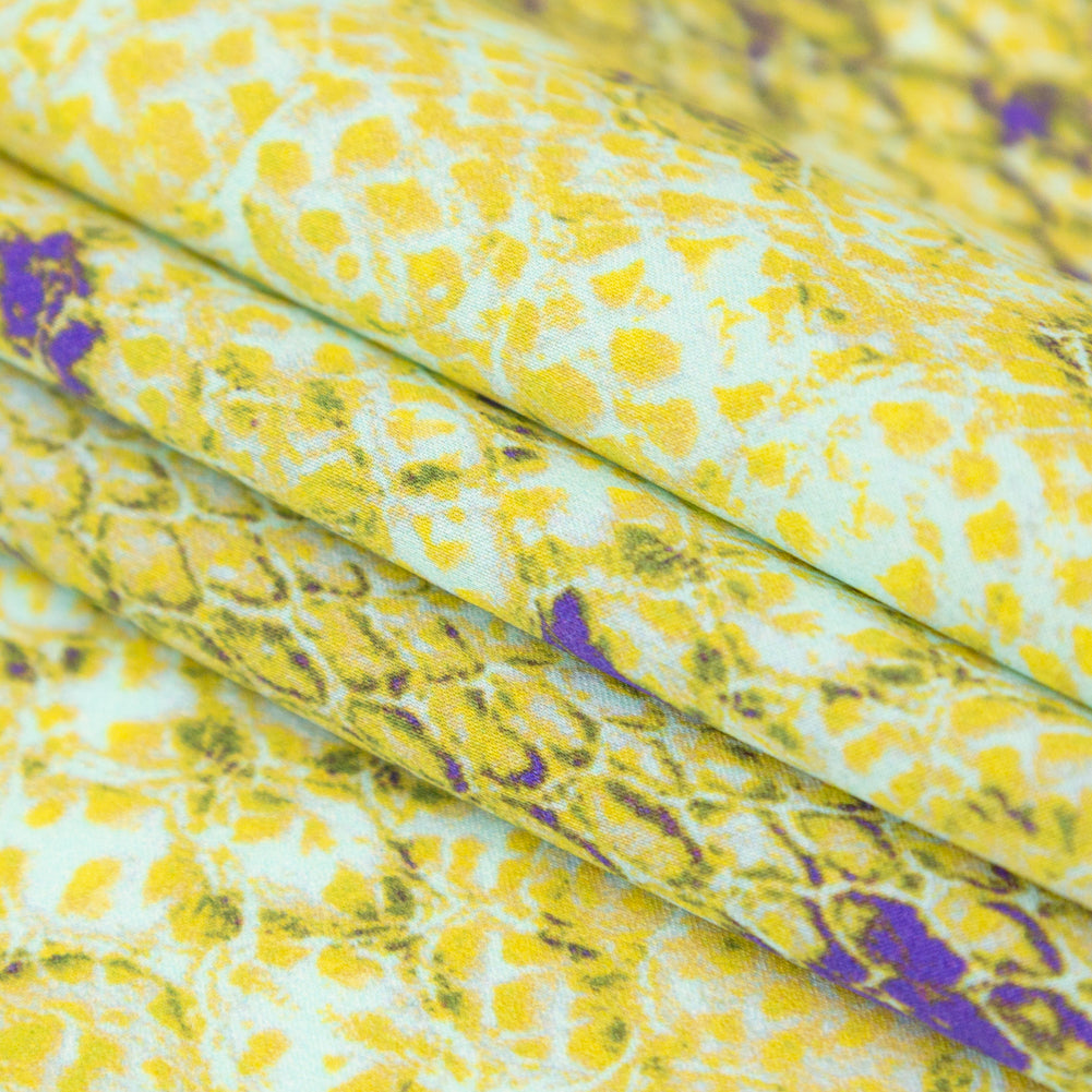 Mood Exclusive Italian Lime and Purple Python Printed Silk Charmeuse Folded