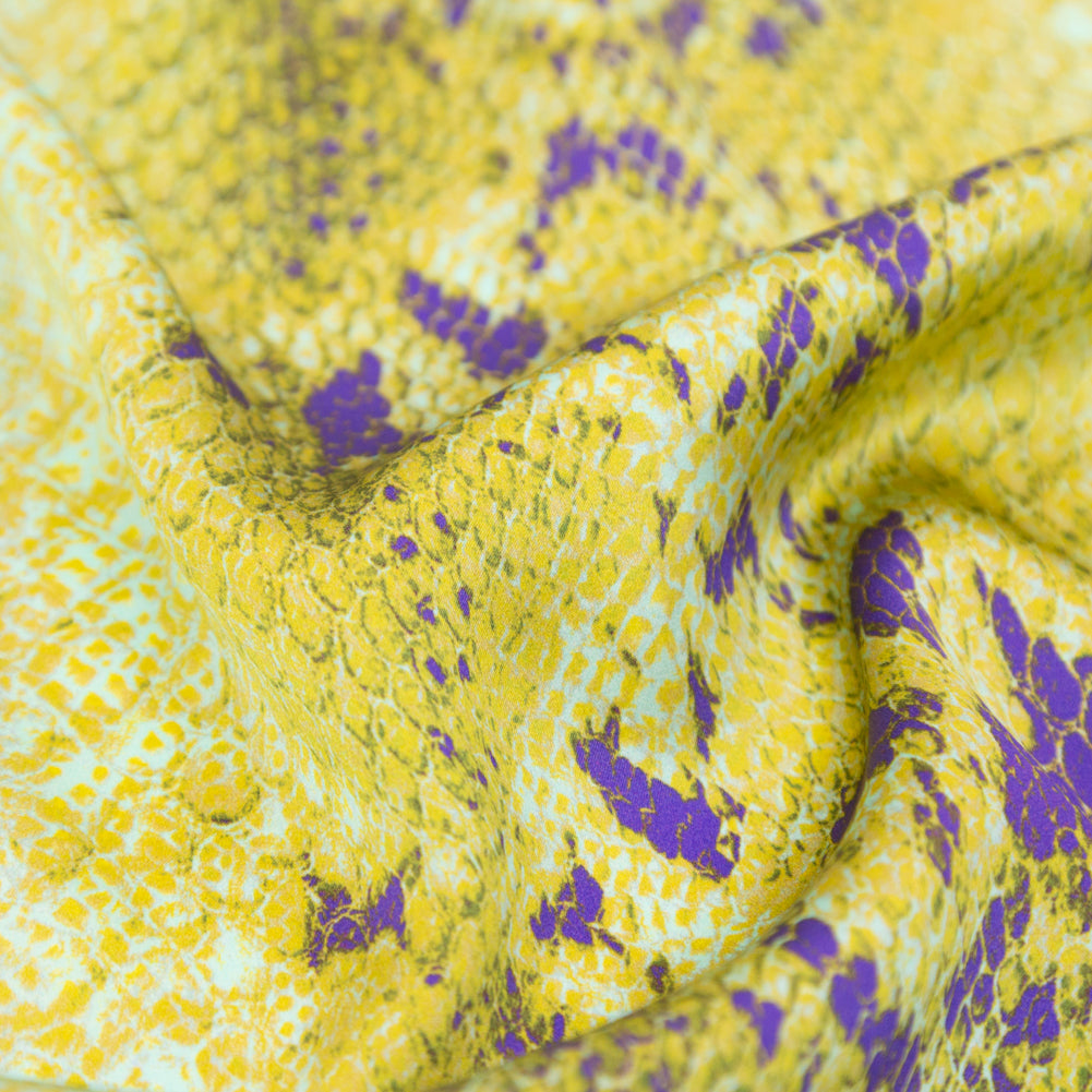 Mood Exclusive Italian Lime and Purple Python Printed Silk Charmeuse Detail
