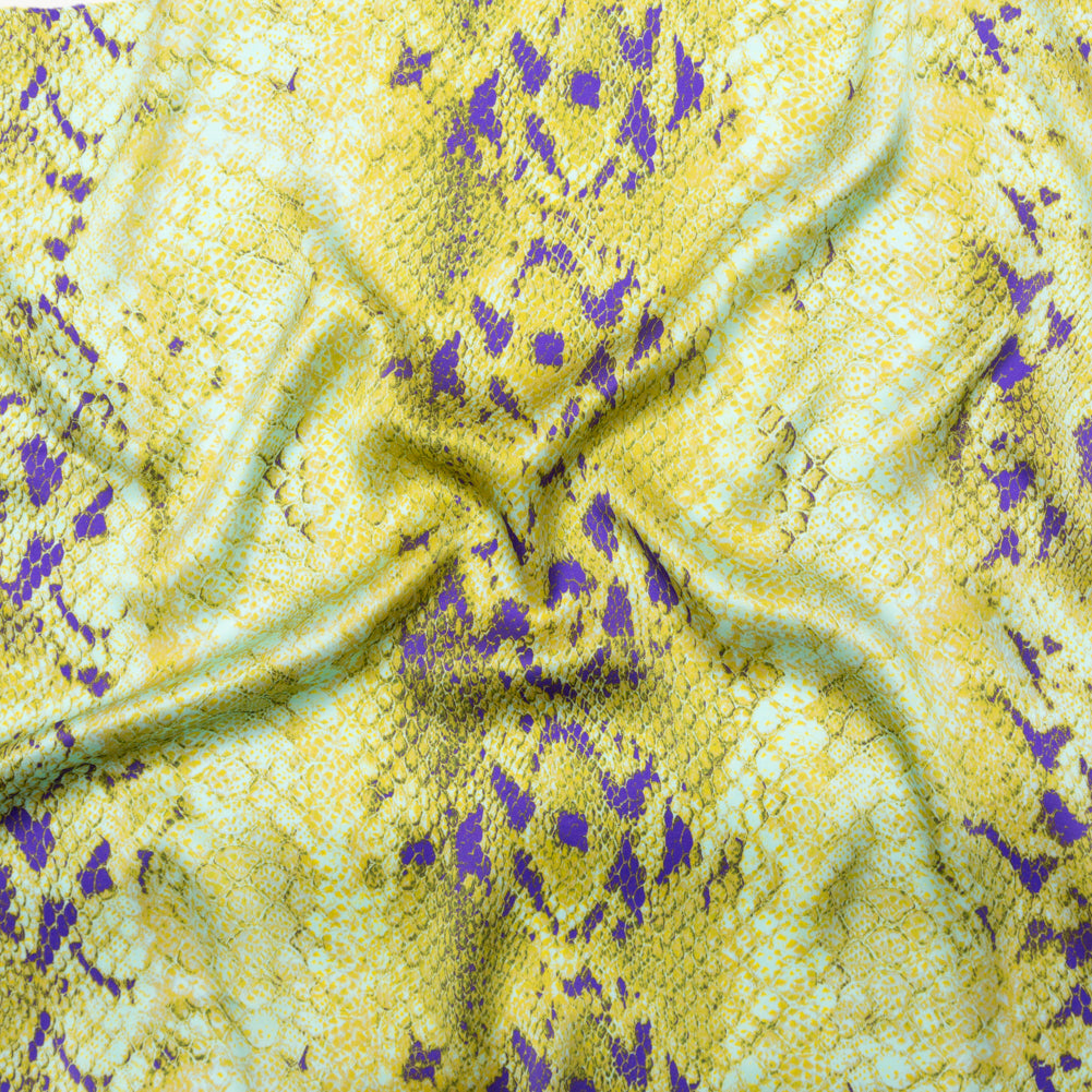 Mood Exclusive Italian Lime and Purple Python Printed Silk Charmeuse
