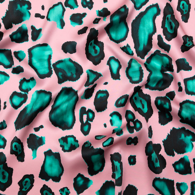 Mood Exclusive Italian Pink and Turquoise Abstract Digitally Printed Silk Charmeuse