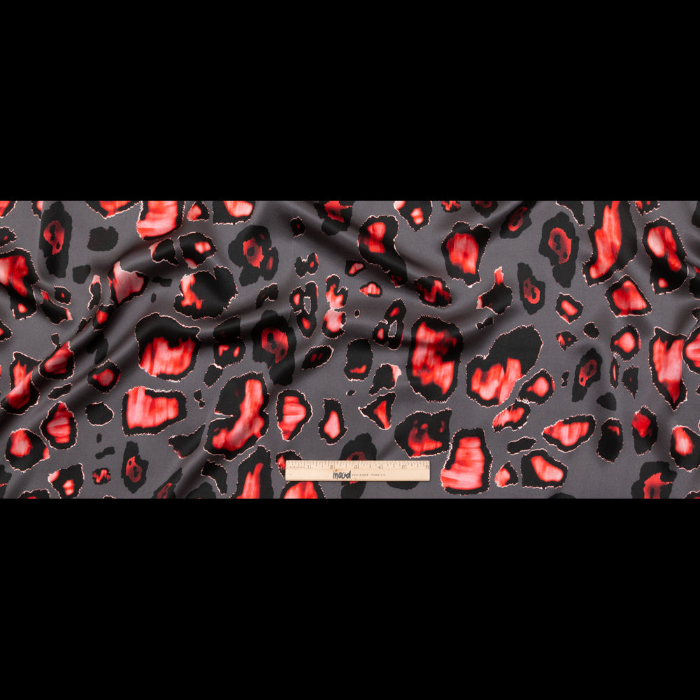 Mood Exclusive Italian Gray and Red Abstract Digitally Printed Silk Charmeuse Folded