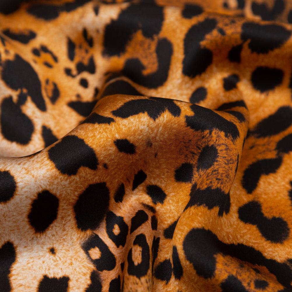 Mood Exclusive Italian Golden Brown Jaguar Digitally Printed Silk Charmeuse Full