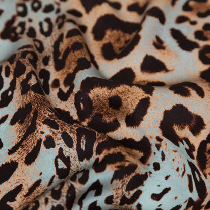 Italian Aqua and Brown Jaguar Digitally Printed Silk Charmeuse - Full