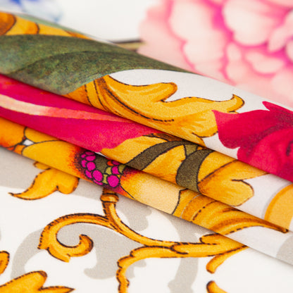Mood Exclusive Italian White, Blush and Gold Ornate Floral Digitally Printed Silk Charmeuse Detail