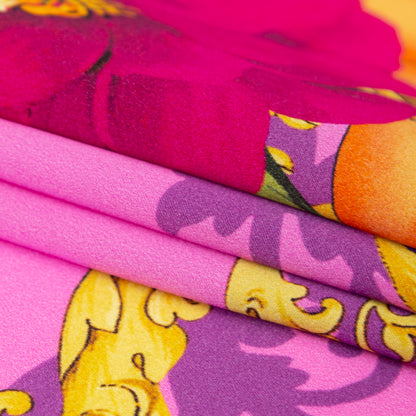 Italian Pink and Gold Ornate Floral Digitally Printed Silk Charmeuse - Detail