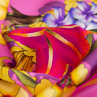Italian Pink and Gold Ornate Floral Digitally Printed Silk Charmeuse - Full