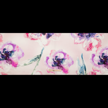 Mood Exclusive Italian Barely Pink and Red Violet Watercolor Floral Silk Organza Folded