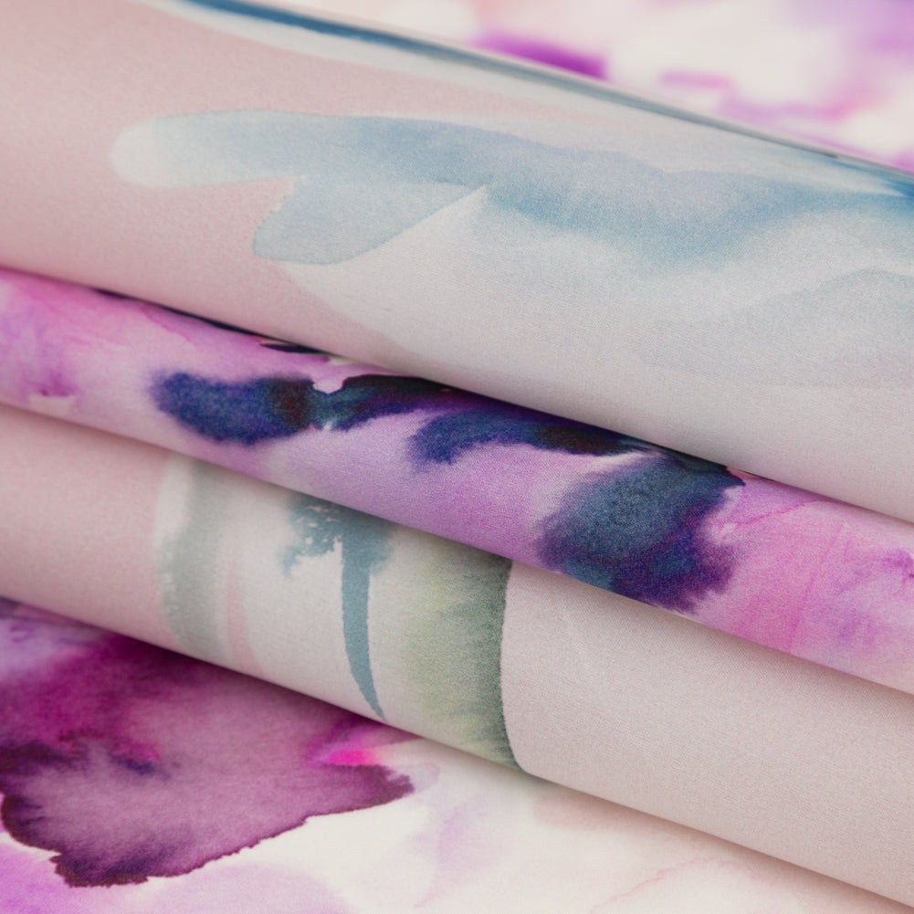 Mood Exclusive Italian Barely Pink and Red Violet Watercolor Floral Silk Organza Detail